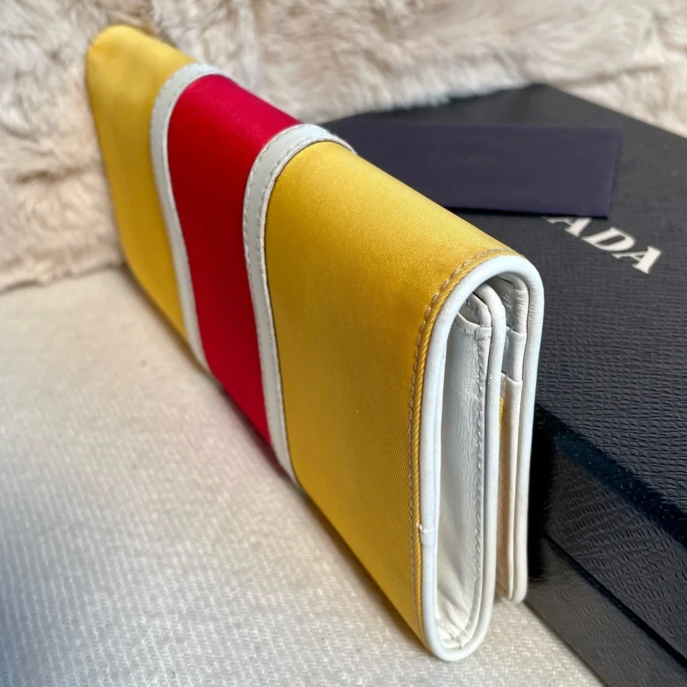 PRADA ❤️💛 nylon and white leather WOC wallet with unbranded insert and chain - Picture 4 of 16